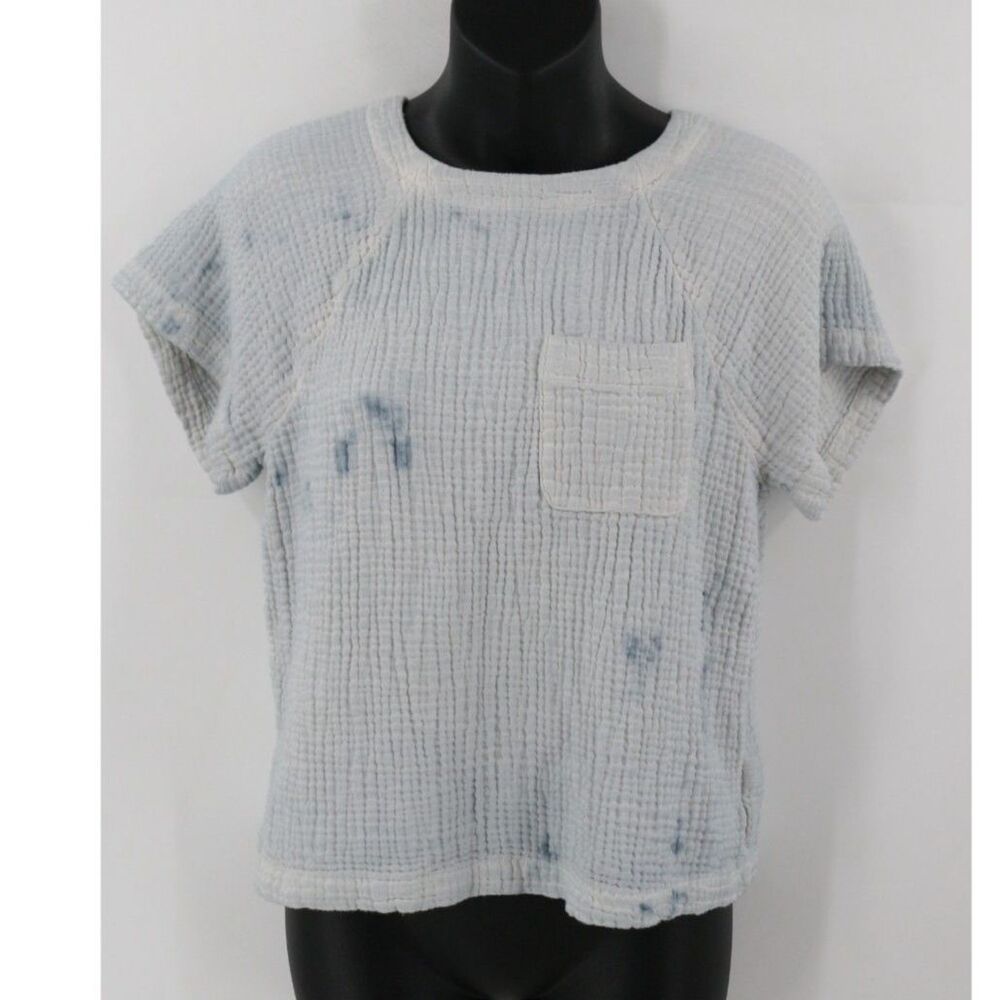 Madewell Womens Lightspun Renwood Button-Back Top Blue Tie Dye Muslin Size XS